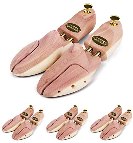 Schlesinger – 4 Paar Premium Schuhspanner aus edlem Zedernholz für Herrenschuhe. Modell Kaiser. Größe 45/46. Gold Knauf.