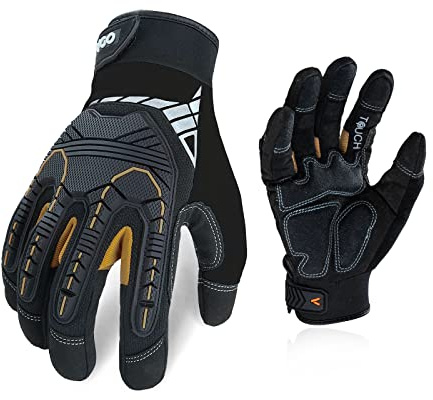 Vgo... 1-Pair Heavy Duty Synthetic Leather Work Gloves, Impact Protection Mechanic Gloves, Rigger Gloves, Vibration Reduction, Touchscreen Capable (Size L, Black, SL8849)