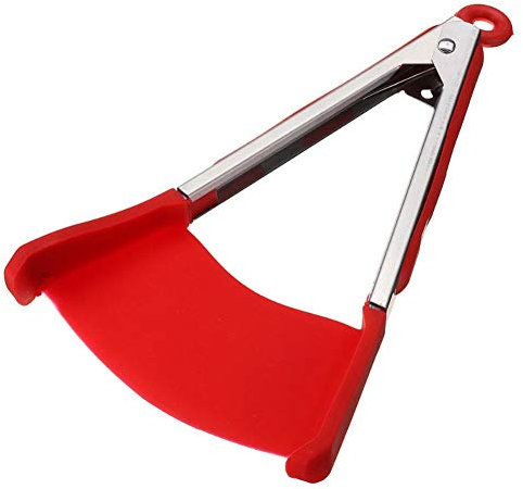 Casecover 1pc 2 in 1 Spatula and Tongs Heat Resistant Stainless Steel Frame Silicone Tongs Non-stick Kitchen Gadget(random Color)