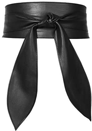 Borsgye PU Leder Taillengürtel Damen Vintage breite Taille Band Gürtel Retro Fliege Bandage Mieder Wrap Waspie Band Damen Leder Korsett Cinchbund Halloween Kostüm Lang Gürtel - Schwarz