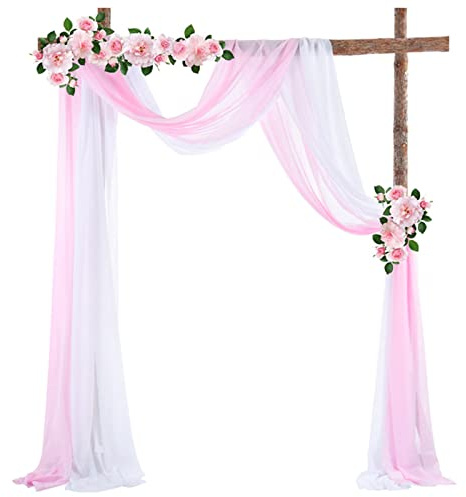 ZOYIEP Cortina transversal, arco de boda, decoración de manos libres, para bodas, salón, ventana, decoración (blanco y rosa claro, 70 x 550 cm)