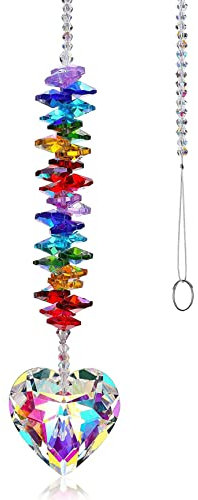 Attrape-soleil arc-en-ciel à suspendre, pendentifs prismes en forme de cœur en cristal, chakra arc-en-ciel pour décoration de fenêtre de maison, de jardin