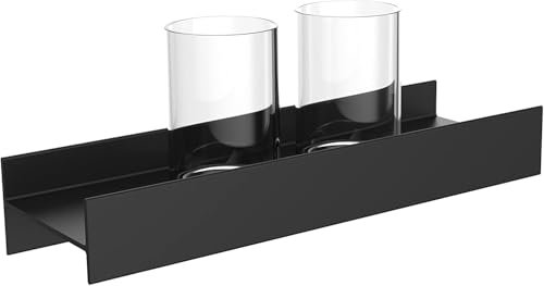 emco Aura Relingsystem zur Wandmontage I Ablagefläche mit 2 Kristallgläsern I Glashalter aus Aluminium für den Waschtisch, schwarz matt und klar
