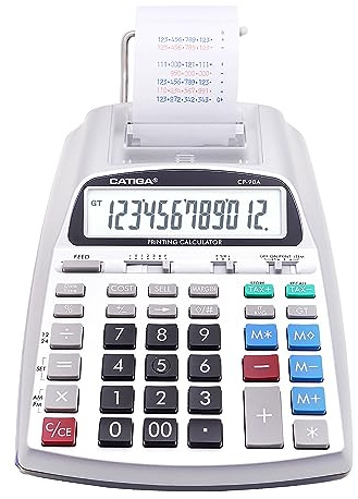 Utskriftsräknare med 12-siffrig LCD-skärm, 2,03 linjer/sek, tvåfärgstryck, tilläggsmaskin för redovisningsanvändning, AC-adapter ingår (silver)