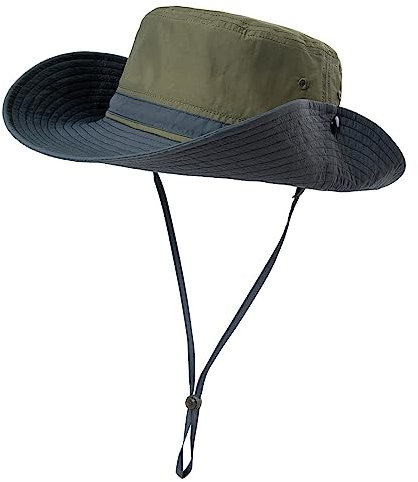 Comhats Herren Sonnenhut mit UV-Schutz, Outdoor Fischerhut, faltbar, Damen Wanderhut, Unisex Buschhut, Sommerhut, Hiking, breiter 50+, wasserdicht Grün M/L