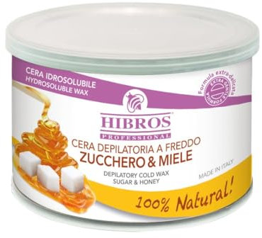 Hibros Cera Depilatoria a Freddo Idrosolubile 100% Naturale Zucchero e Miele - Cera Professionale e Fai da Te - Facile da usare - Residui si rimuovono con acqua - 400 ml