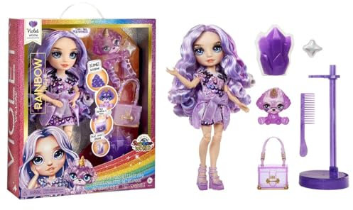 RAINBOW HIGH Fashion Doll with Slime & Mascota - Violet (Morado) - Muñeca Centelleante de 28 cm con Cieno Brillante, Mascota Mágica y Accesorios de Moda - Juguete Infantil - Edades de 4-12 Años