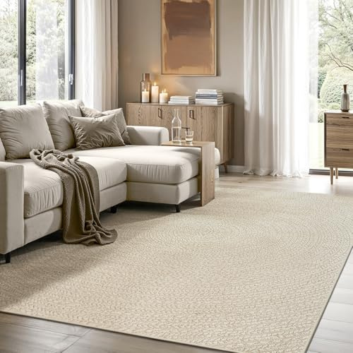 the carpet Kansas Outdoor Teppich – Wetterfester Indoor & Outdoor Teppich im Jute-Look für Balkon, Terrasse, Garten, Wohnzimmer & Esszimmer, pflegeleicht und UV-beständig, Creme, ca. 240 x 340 cm
