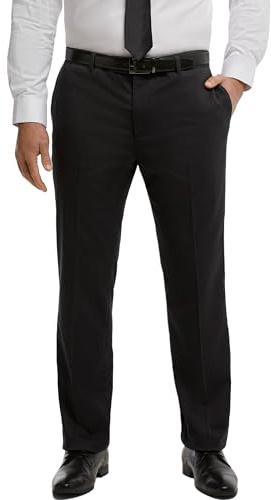 Men's Dress Pants Classic Fit Flat-Front Non-Iron Wrinkle-Resistant Trousers with Expandable Waistband, Business Casual Slacks for Office & Formal Wear(Black32W×32L)