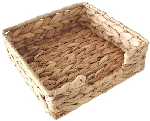 Plateaux en osier, plateau de rotin rectangle, plateaux en osier de 8,7x8.7x2.8, plateau de salle de bain à la jacinthe d'eau, panier tissé portable pour table basse décor, panier de rangement en osi