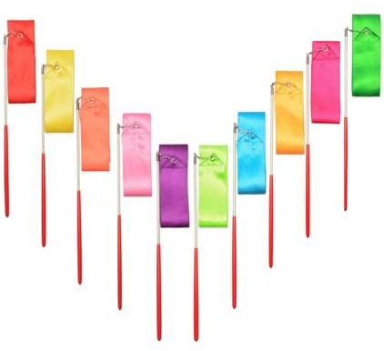 Nastri da Danza,Nastri di Ballo 10 Pack Nastro da Ballerina con Bastoncino Roteante 2M per Bambini Danza Ginnastica Baton
