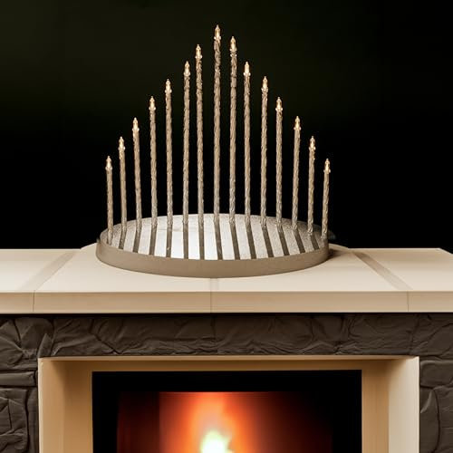 Marco Paul Silver Christmas Candle Bridge - 15 Warm White LED Candles with Timer Battery Powered Candle Arch Ornament - Modern Indoor Christmas Decorations for Windows, Mantels, Table Decor