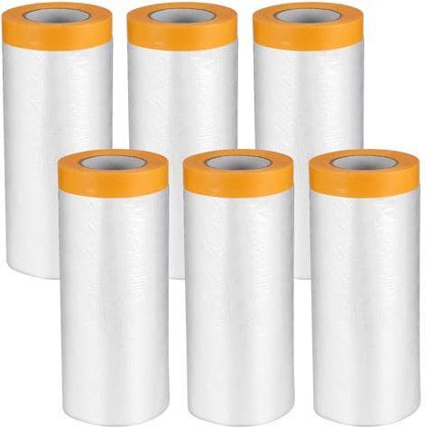 6 Rollen Abdeckfolie Klebeband mit Folie 110cm*20M Abdeckfolie Malerfolie, Selbstklebende Malerfolie Malerband Staubschutzfolie auf Rolle Zum Schutz von Autos und Wänden vor Staub und Spritzern
