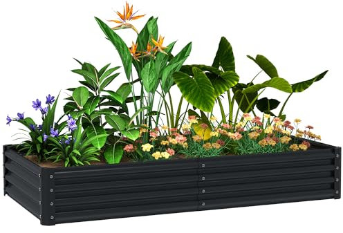 Outsunny Jardinera Elevada de Acero Galvanizado Huerto Urbano para Cultivar Plantas Flores Hierba Macetero Grande Exterior Rectangular con Fondo Abierto 180x90x30 cm Gris Oscuro