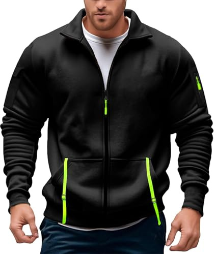 Générique Sweat-Shirt zippé sans Capuche Homme léger Veste Polaire Sport décontracté Streetwear Running Gym entraînement vêtement extérieur Confortable Respirant (Black, L)