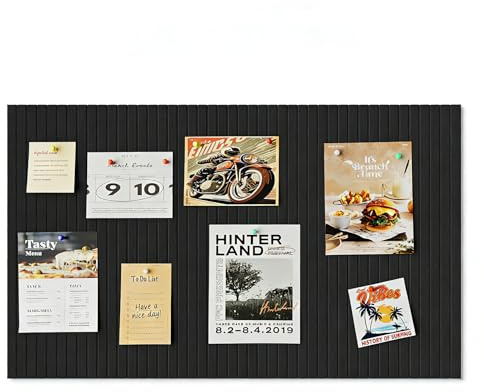 Rokeblau 60x40cm Large Bulletin Board, Decorative Felt Pin Board, 0.9cm Thick Foldable Photo Display Board with Self-Adhesive Tape, Vision Board for School Home Kitchen Office Walls - Black