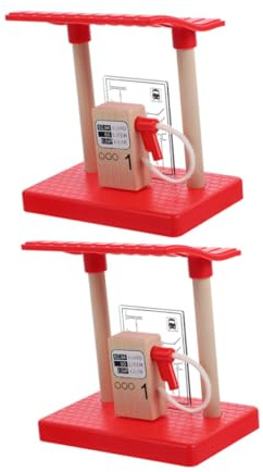 BESTonZON 2 Accessori in Legno per Treno con Stazione Servizio e Blocchi Stradali Interattivo per Gioco DIY Costruzione Ferroviaria Creativa