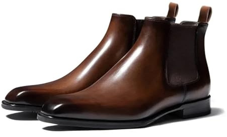 SPPEOUKJ Botas Chelsea for hombre, botines de PU con cabeza cuadrada, botas cortas informales de negocios for hombre, zapatos de cuero hechos a mano(Dark Brown,43(EU-41.5))