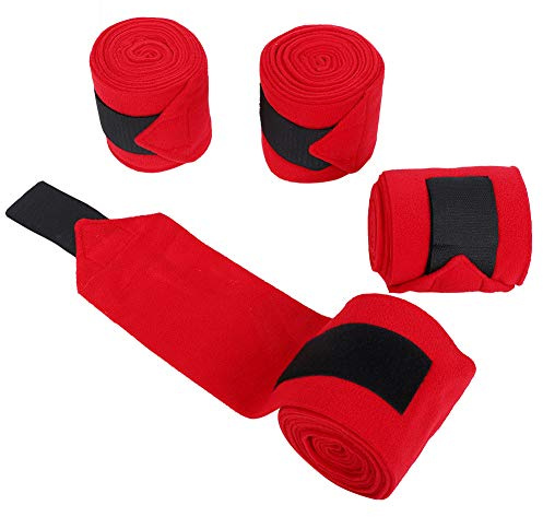 Greensen 4PCS Thick Horse Leg Wraps, Red Non Slip Breathable Fleece Bandages with Nylon Hook & Loop for Horse Leg Protection 11x300CM