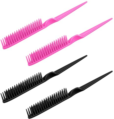 3 Row Hair Comb for Natural Detangling, 4PCS Rat Tail Styling Comb Set Nylon Bristle Unbraider Teasing Combs for Defining Curls and Sectioning Hair