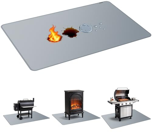 PAWBOSE Tappetino per barbecue da 160 x 122 cm, per barbecue all'aperto, a prova di fuoco su entrambi i lati, per patio e terrazza, impermeabile, a prova di olio, tappetino protettivo per caminetto