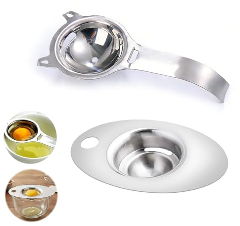2-Pack Dual Stainless Steel Egg Separator Set - 304 Grade Egg Yolk White Separator Tools with Handle & Hook for Professional Baking & Cooking