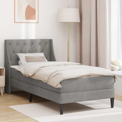 Holepyr Sängram med madrass ljusgrå 90 x 200 cm sammet, hållbar sovmatta med vändmadrass, rullmadrass och överdrag, perfekt för sovrum, gästrum, semesterlägenhet, bekväm fåtölj
