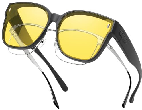 Opssaker Lunettes Conduite de Nuit Polarisées - Surlunettes de Soleil Verre Jaune Anti-éblouissement Lunette Vision Nocturne pour Homme Femme