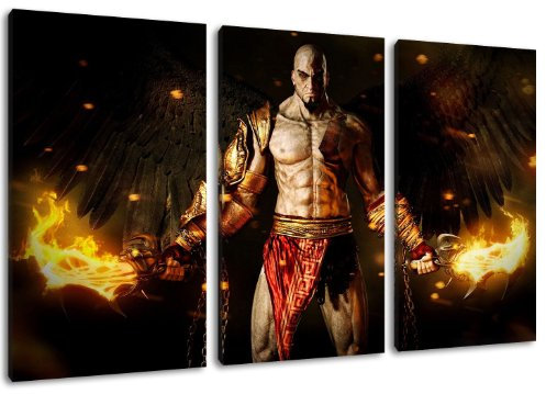 Dark God of War 3-Teilig auf Leinwand, Gesamtformat: 120x80 cm fertig gerahmte Kunstdruckbilder als Wandbild - Billiger als Ölbild oder Gemälde - KEIN Poster oder Plakat