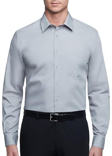 Van Heusen Men's Dress Shirt Regular Fit Poplin Solid, Grey Stone, 17 Neck 34-35 Sleeve