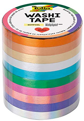 folia 26437 - Washi Tape, Klebeband aus Reispapier, Hotfoil, 10er Set - ideal zum Verzieren und Dekorieren
