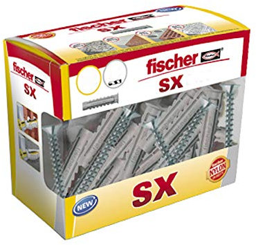 fischer - Tacos tornillos, Tacos pared, Colgar cuadros, Fijar lámparas, Gris, 10x50 10 tacos Plus tornillos
