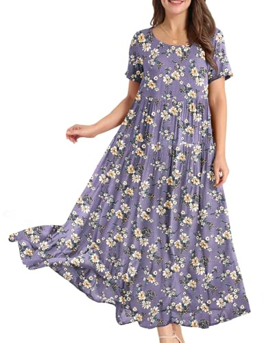 YESNO Women Short Sleeve Boho Summer Maxi Dress with Pockets 3XL EJFUK CR08