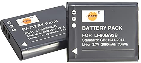 DSTE 2-Pack LI-90B LI-92B Ersatz Akku Kompatibel mit Olympus SH-1, SH-50, iHS SH-60, SP-100, Tough TG-1, TG-2, TG-3, TG-6
