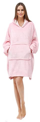 CMY Oodie Blanket Hoodie Women UK- Fleece Sherpa Oversized Blanket hoodie with Sleeves for Men, Women and Kids - Soft and Warm Sweatshirt Hoodie Blanket (Pink)