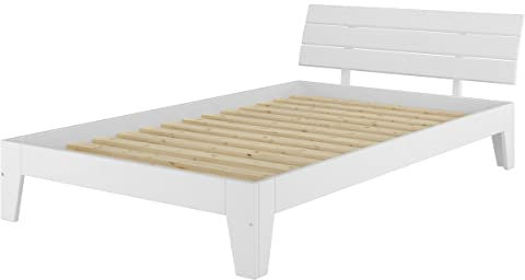 Erst-Holz®Breites Einzelbett in Überlänge 120x220 Massivholz Kiefer Holzbett in Weiß V-60.54-12-220WRollrost und Matratze inkl.