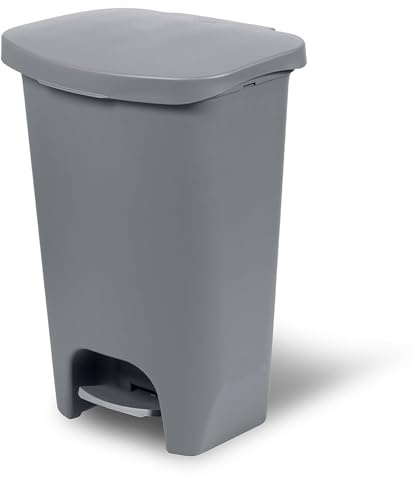 Glad Kitchen Trash Can | Large Plastic Waste Bin with Odor Protection of Lid | Hands Free with Step On Foot Pedal and Garbage Bag Rings, 13 Gallon, Grey