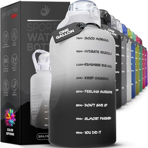 YOU GOT THIS LIVING Motivational Water Bottle with Straw & Handle,One Gallon Water Bottle 128 oz/3.8L,Reusable Water Jug, Achieve All-Day Hydration SpillProof, BPA FREE