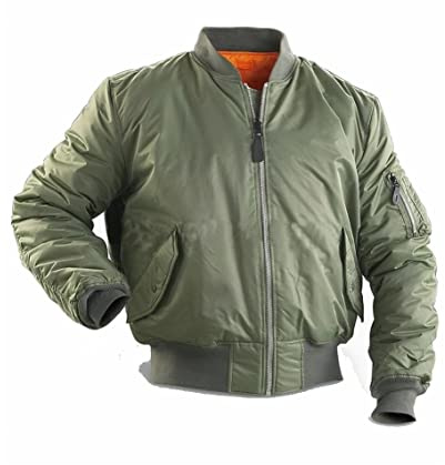 SASC Blouson Aviateur Bombers Matelassé MA-1 Vert Kaki Réversible Orange (L)