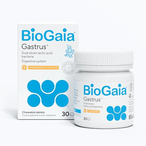 BioGaia Gastrus Probiotics for Gut Health | Bacterial Cultures with L. Reuteri to Balance Gut Flora | Dual Strains of Patented Lactobacillus Reuteri | 30 Chewable Supplement Tablets - Mandarin Flavour
