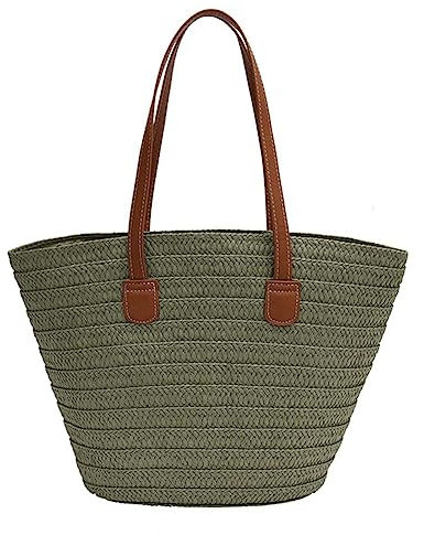 GSenhui Bolso de Paja Grande para Mujer - Diseño Tejido a Mano de Playa de Verano con Mimbre y Rafia - Correa de Hombro de Piel Bohemia