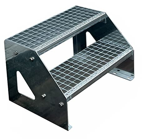 Kaminbau Mierzwa Premiumtrappa fristående, 2 steg (bredd 1 400 mm) (höjd 38 cm), väderbeständigt, spjälskydd, trädgårdstrappa