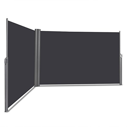 COSTWAY Retractable Side Awning, 300/600 x 160/180cm (LxH) Aluminium Outdoor Privacy Screen with Handle, Wind Protection Waterproof Sun Shade Blind Divider for Garden PatioTerrace (600x160cm, Grey)
