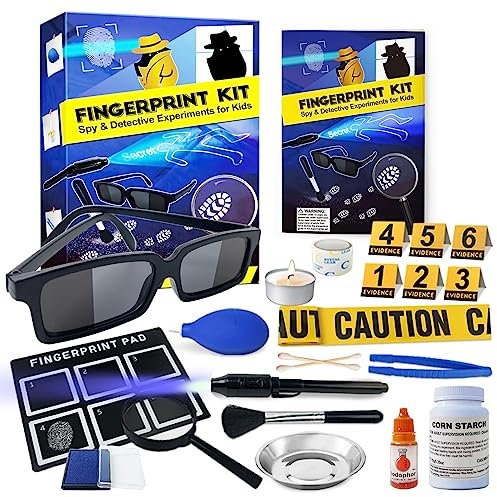 UNGLINGA Detektiv-Set für Kinder 6-12 Jahre, Fingerabdruck Experimente, Spionagebrille, EU-HZDZKH44