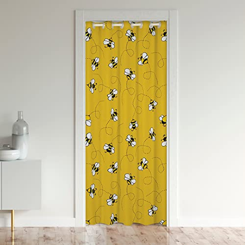 Loussiesd Cute Bees Window Treatments Set Cartoon Bee and Flowers Closet Door Cover Curtain for Living Room Set Nature Spring Garden Bee Door Curtain for Doorway Privacy Yellow Black 150x203cm