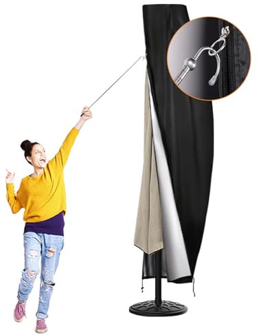 DOCEPERT Copri Ombrellone da Giardino,Custodia Ombrellone da Spiaggia 420d 3,4 m a 4 m, Copertura per Ombrellone a Sbalzo da Esterno con Robusta Cerniera Impermeabile e Sfiato Superiore