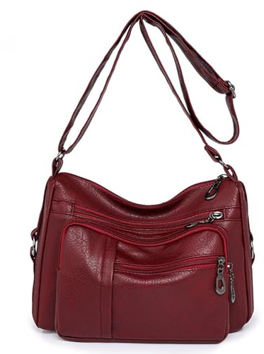 Ray-Velocity Bolso Bandolera de Cuero PU, Bolso de Mensajero, Correa Ajustable, Múltiples Bolsillos, Elegancia, Regalos para Mujer (B, Rojo)