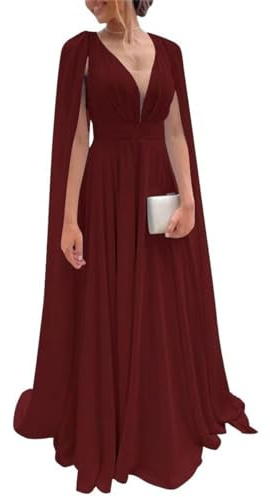 Vestidos largos de dama de honor para boda de gasa, vestidos de invitada de boda para mujer, vestidos de línea A formales de fiesta de noche, granate, 50