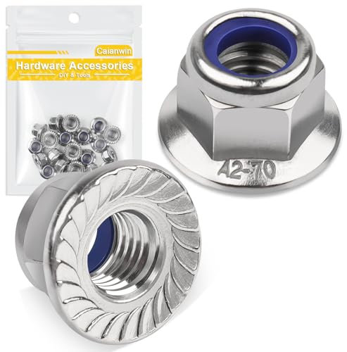 Caianwin 20 tuercas de brida M5 DIN 6926, tuercas hexagonales con brida, autoblocantes y dentados de bloqueo, tuercas hexagonales de brida de acero inoxidable A2