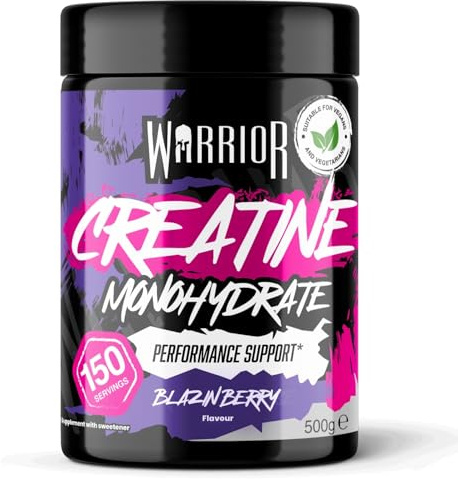 Warrior Creatina Monoidrata in Polvere 500 g (166 Porzioni) – Creatina Pura Micronizzata Creapure Style, Creatine Monohydrate Powder Vegan per Massa e Forza – Blazin' Berry